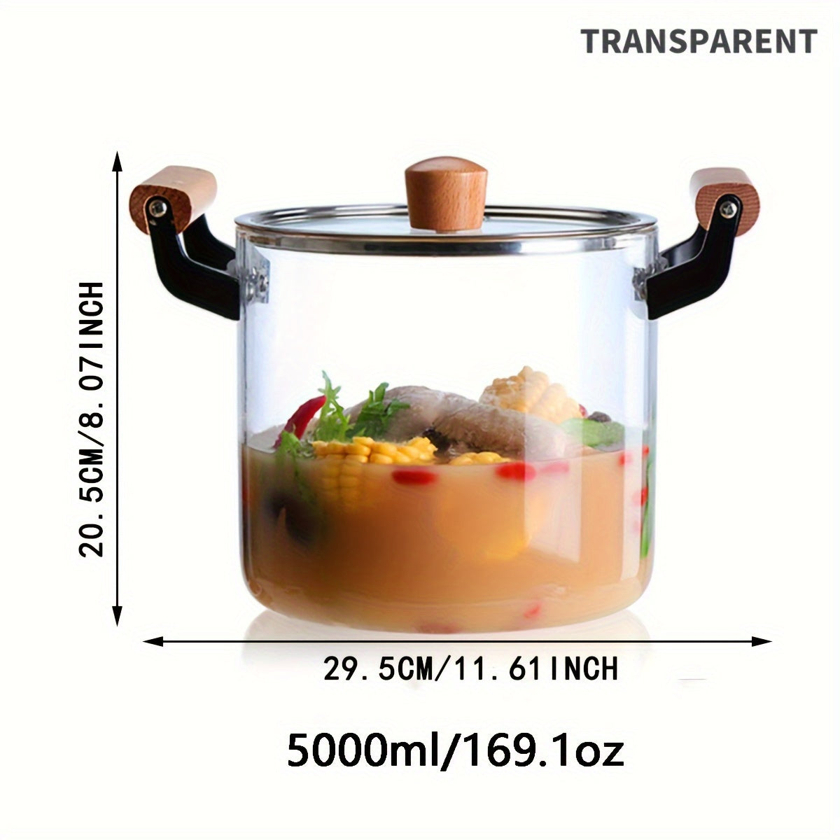 This soup pot with a lid and double wooden handle is perfect for cooking a variety of dishes. Made of safe glass, this household kitchen glass cooker is ideal for making pasta, noodles, soup, juice, and milk. Complete your kitchen supplies with this