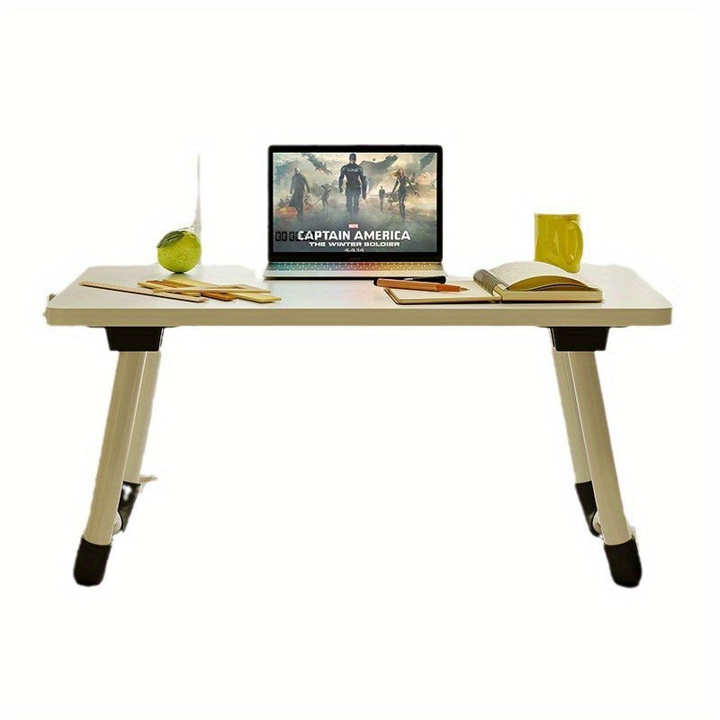 Foldable laptop desk with sturdy material and spacious desktop, suitable for student dorms.