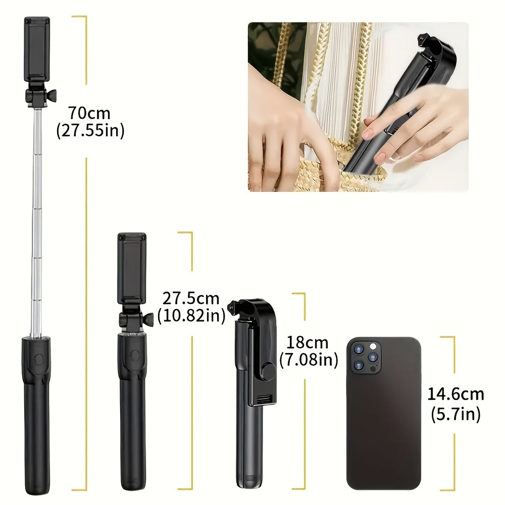 Durable tripod for smartphones and cameras with anti-shake selfie stick, ideal for indoor/outdoor live streaming and photography, made of ABS material.