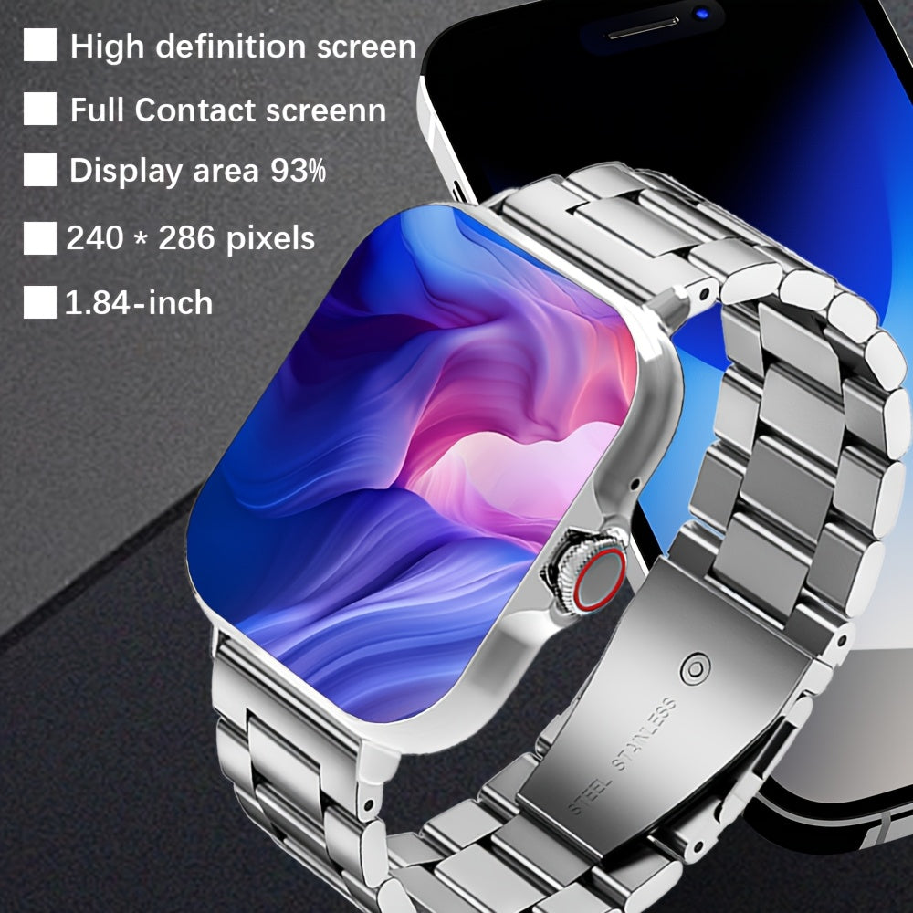 GREENPORT Smart Watch for Men and Women, Business Style, Dual Display, Call Function, Music Control, Wireless Connectivity, USB Charging, Rechargeable Battery, Non-Waterproof, Stainless