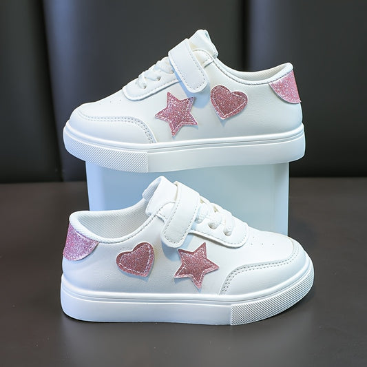 Cute sports shoes with heart and star designs, lightweight and comfy for year-round wear.