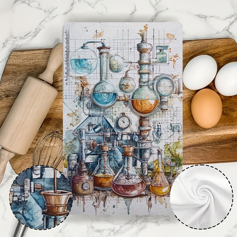 A pair of ultra-soft kitchen towels with a chemistry map design, excellent absorption, and ideal for holiday decor. These towels are machine washable and measure 40.64X60.96 cm.