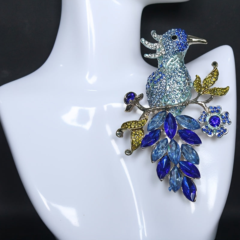 Retro-style alloy electroplated hand-painted bird brooch adorned with luxurious sparkling rhinestones, perfect for women's coat accessories.