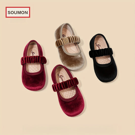 SMON Girls' Ballet Flats: Casual minimalist style with solid color corduroy upper, elastic band closure, and rubber sole. Suitable for ages 14 and under, perfect for daily wear in spring