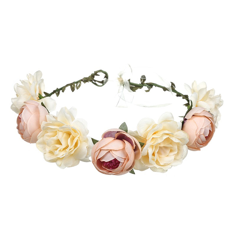 Rose Hairpin Holiday Wreath Hair Band with Simulation Flowers, Headpiece Flower Crown Headband, Floral Wedding Bridal Hair Hoop