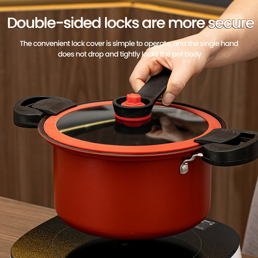 This set includes 2 pieces of Stainless Steel Quick Boiling Pots, each with a Lid for speedy soup preparation. The Double-Sided Locking Lid helps save time, while the vertical handle stays cool to the touch. Suitable for all cooktops, this pot conducts