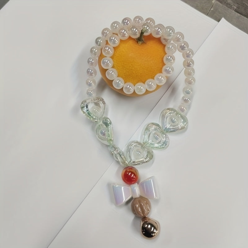 Handcrafted Heart-Shaped Necklace with Artificial Pearls and Colorful Beads, Ideal for Festive Gatherings, Birthday Celebrations, and Thoughtful Gifts. This piece exudes an elegant charm suitable for everyday wear.