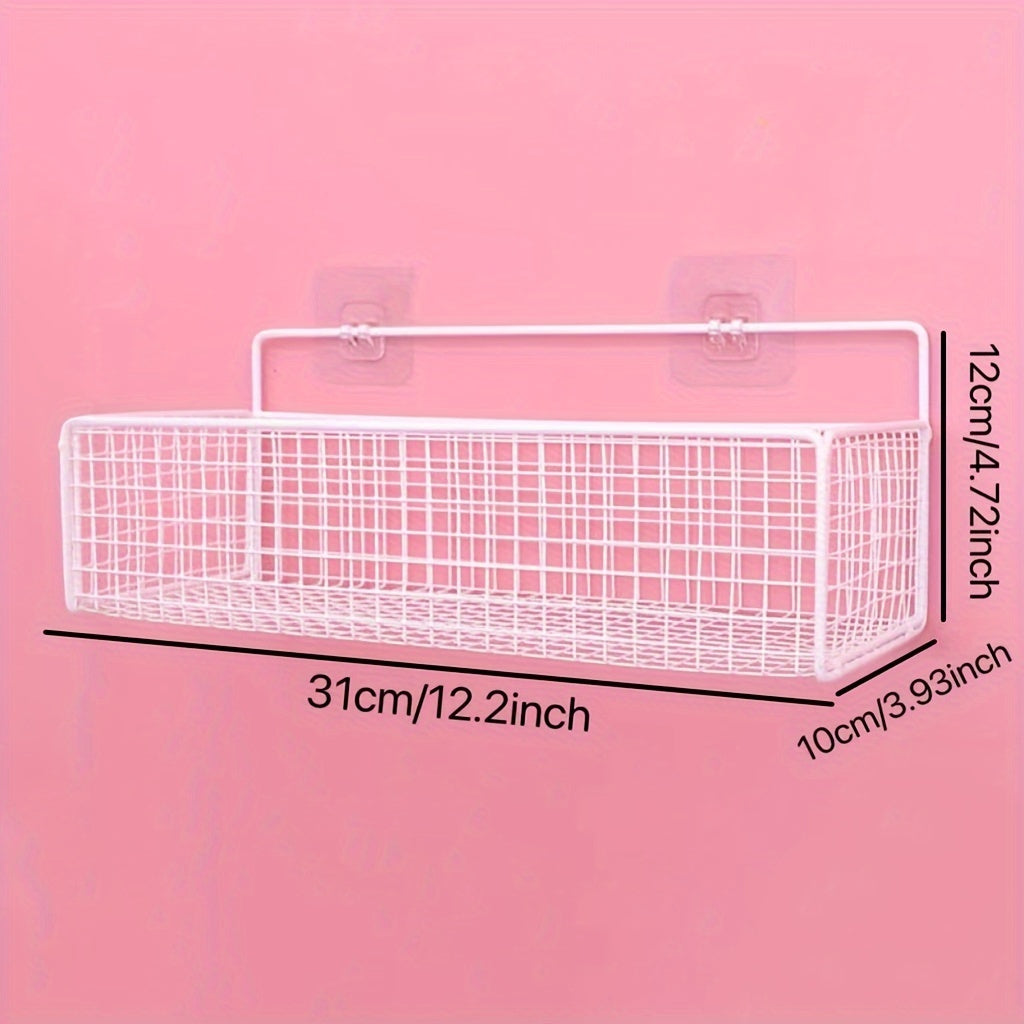 Wall-mounted bathroom storage rack with hollow design, no-drill hanging shelf for bathroom accessories