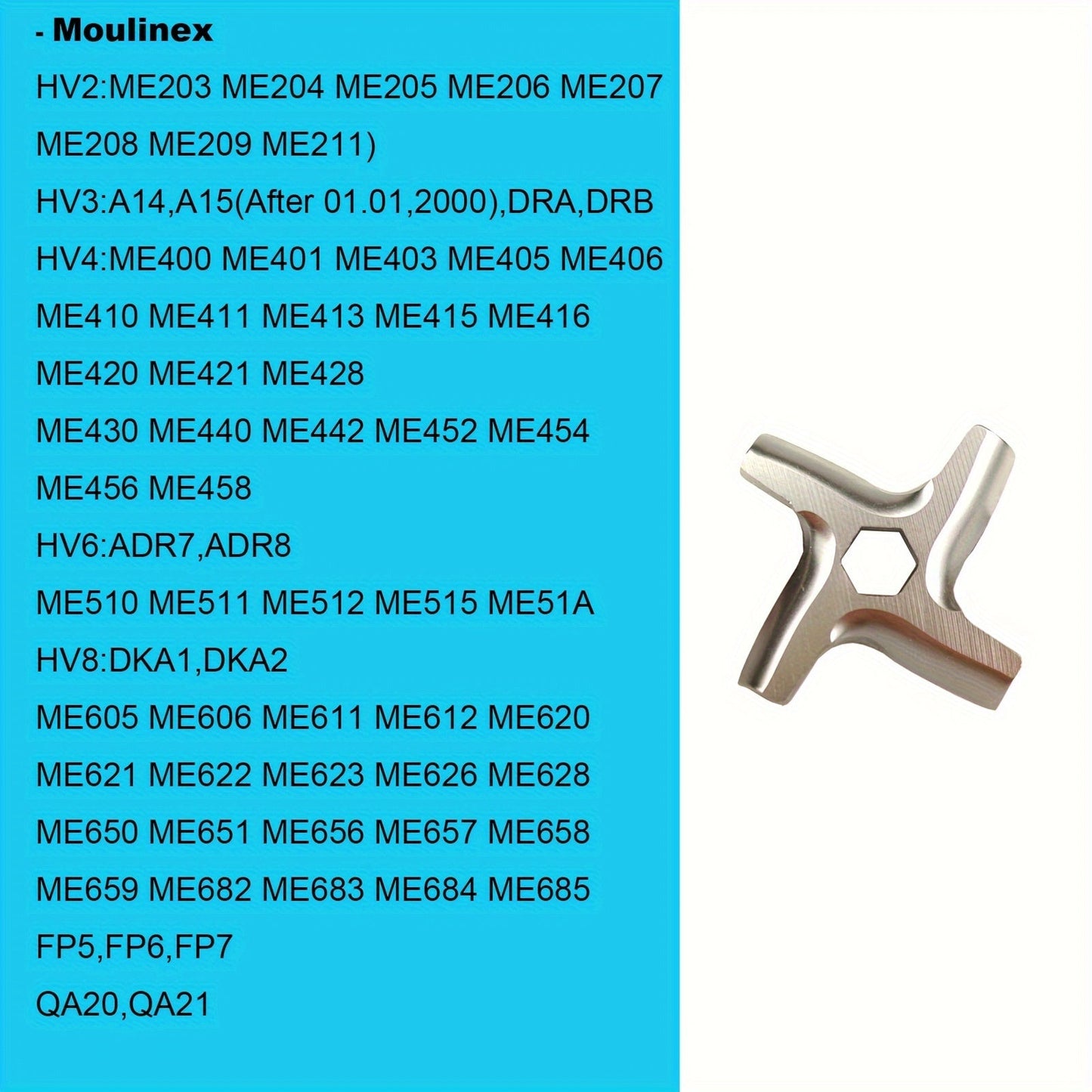 Stainless Steel Meat Grinder Knife Set of 3 Blades Replacement Spare Parts for Moulinex HV3 HV4, Vitek VS010, VT 3610, and VT 3611