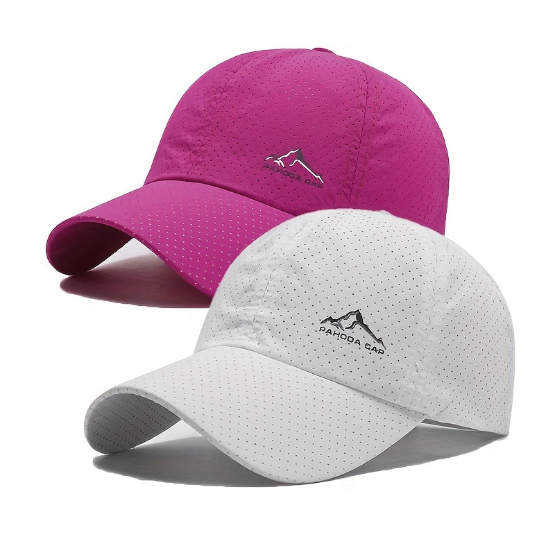 2-Pack Unisex Quick-Dry Polyester Baseball Caps with Snow Mountain Logo for Outdoor Sports.