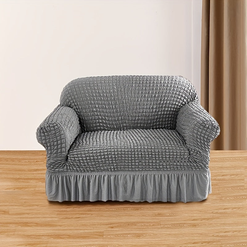 Seersucker slipcover mebelni chizishlardan, sirpanishlardan va barcha fasllardan himoya qilish uchun.