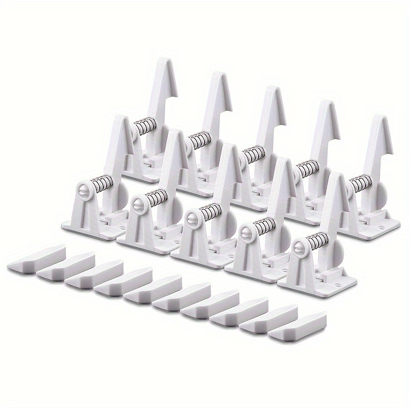 Set of 10 Safety Cabinet Locks for Kids - Unseen, Sticky Drawer Latches for Many Cabinets & Drawers - No Need for Drilling - Available in Black or White