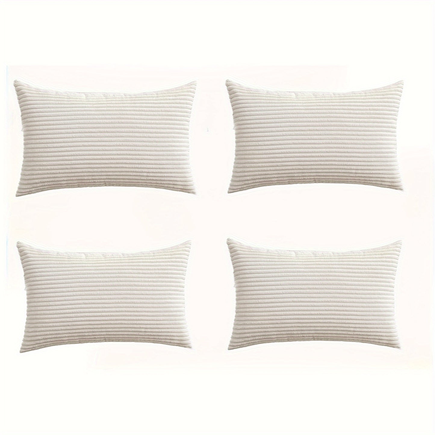 4 Bocwre Pillow Covers in Ultra-Soft Corduroy with Boho Chic Striped Design, Zippered Closure - Machine Washable for Sofa, Bed, Living Room & Car Decor.