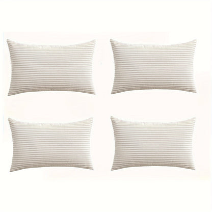 4 Bocwre Pillow Covers in Ultra-Soft Corduroy with Boho Chic Striped Design, Zippered Closure - Machine Washable for Sofa, Bed, Living Room & Car Decor.