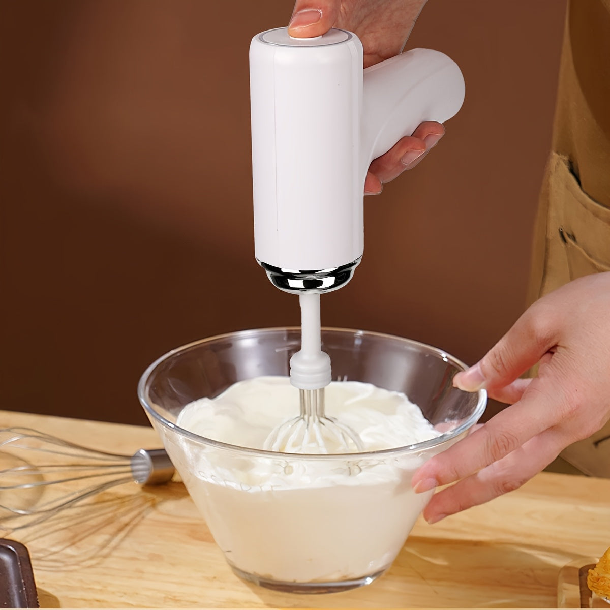 1pc HOTU Handheld Electric Eggbeater & Whisk - USB Rechargeable, Cordless, Lightweight Hand Mixer for Baking - Ideal for Home Bakers & Professionals