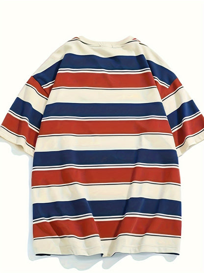 Men's Plus Size Striped T-Shirt - Casual, Comfy, Short Sleeve