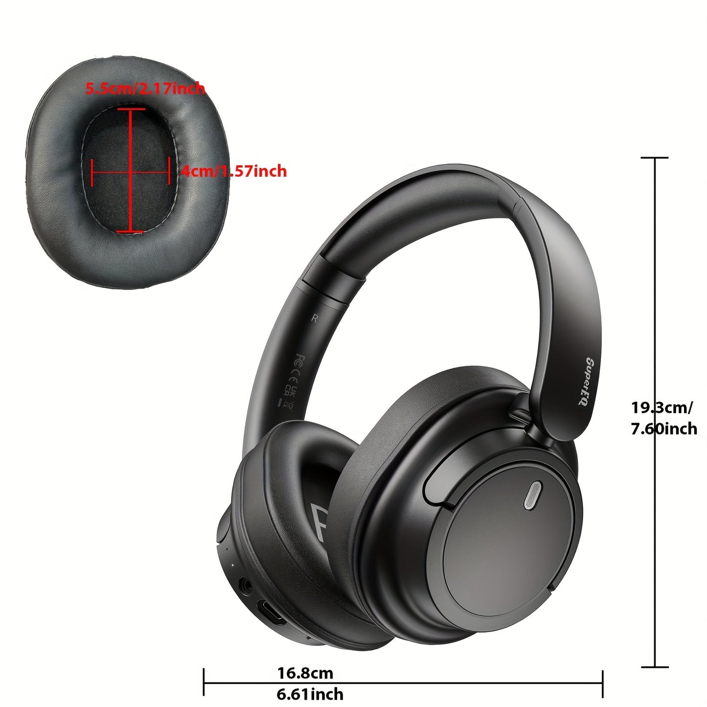 SuperEQ V16 Over-Ear Wireless Headphones featuring Wireless 5.3, Foldable Design with Mic, Deep Bass/Pop Modes, 90H Playtime, Lightweight & Comfortable.