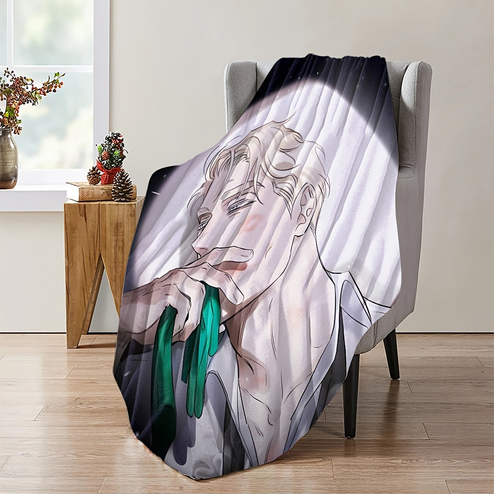 Ultra-soft flannel fleece blanket with a glamorous anime theme. Made from knitted polyester, this multipurpose throw is perfect for all seasons and can be used on the bed, sofa, living room, or game room. It is anti-allergy and features a digital print