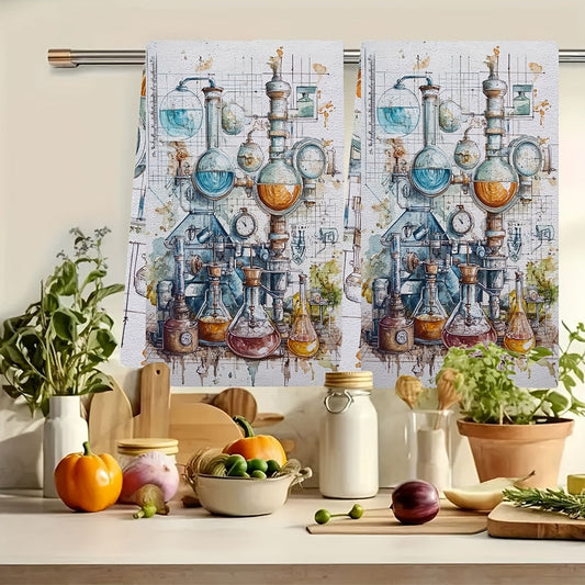 A pair of ultra-soft kitchen towels with a chemistry map design, excellent absorption, and ideal for holiday decor. These towels are machine washable and measure 40.64X60.96 cm.