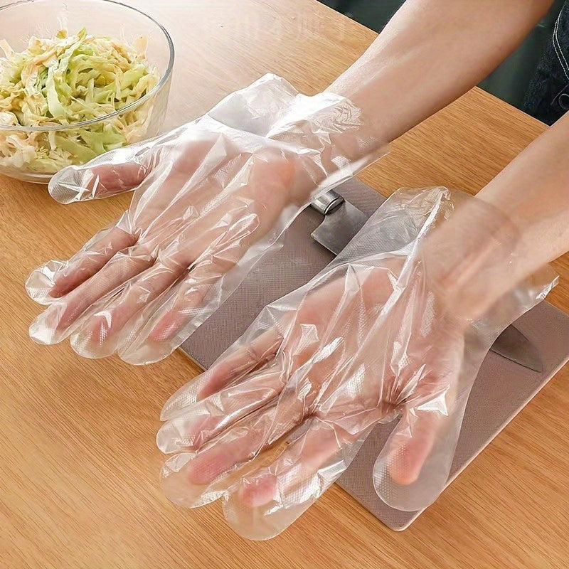 Get 100 pieces of Transparent Disposable PE Gloves, Thin Film Gloves, and Sanitary Gloves for your kitchen needs. These versatile gloves are perfect for various kitchen tasks. Also included is a Multifunctional Non-Slip Baking Mat with Measurement Lines