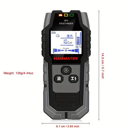 HANMATEK SF2 5-in-1 Handheld Wall Detector detects metal, wood, AC wires and offers electronic measuring. LED/Number display, safe drilling, precise positioning, battery-powered (battery