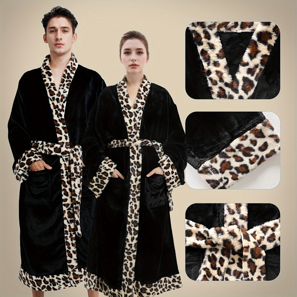 Soft unisex bathrobe with animal print trim, polyester & polyamide blend, machine washable, character themed.