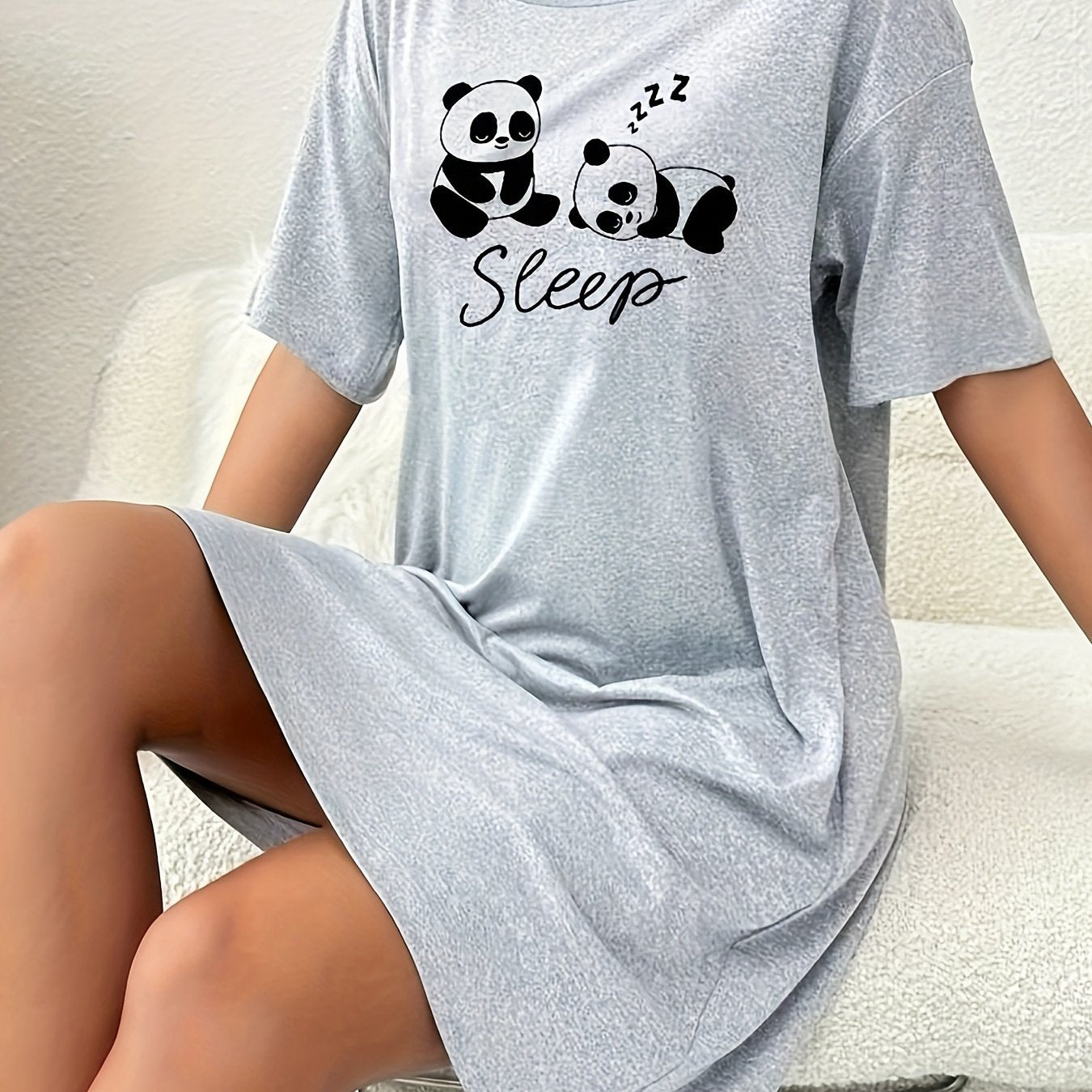 Grey Panda Print Sleep Dress