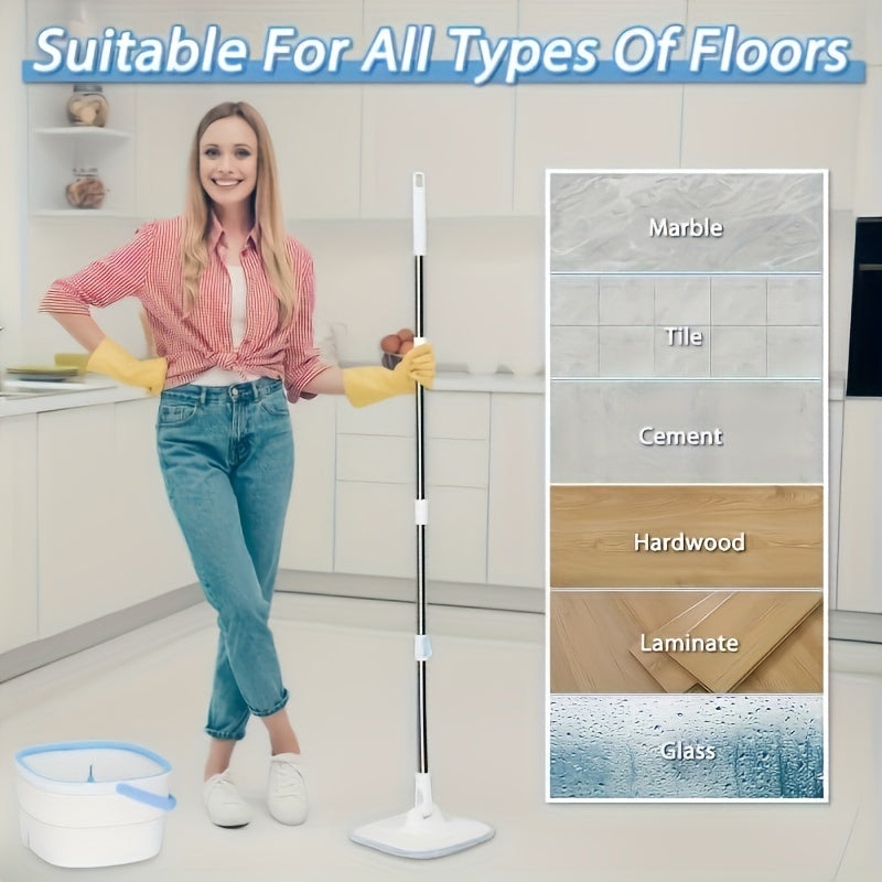 Get the ultimate cleaning companion with the Rotary Mop and Bucket Set. This set comes with a squeegee for easy cleanup and is perfect for home cleaning. The Rotary Mop features a dry and wet separation system and a square design for efficient cleaning.