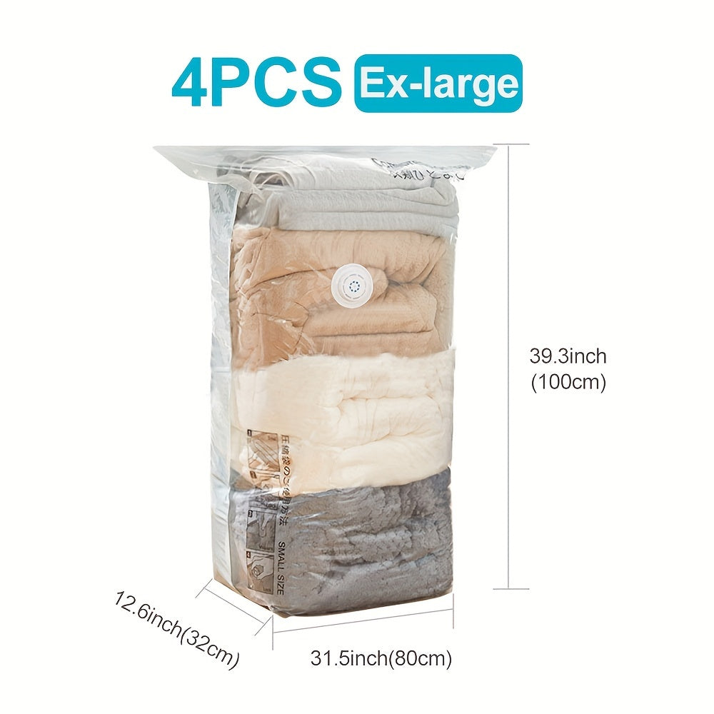 Set of 4 Vacuum Storage Bags - Reusable Travel Bags for Clothes, Blankets, and Bedding - No Vacuum Required - Perfect Space-Saving Solution for your Home