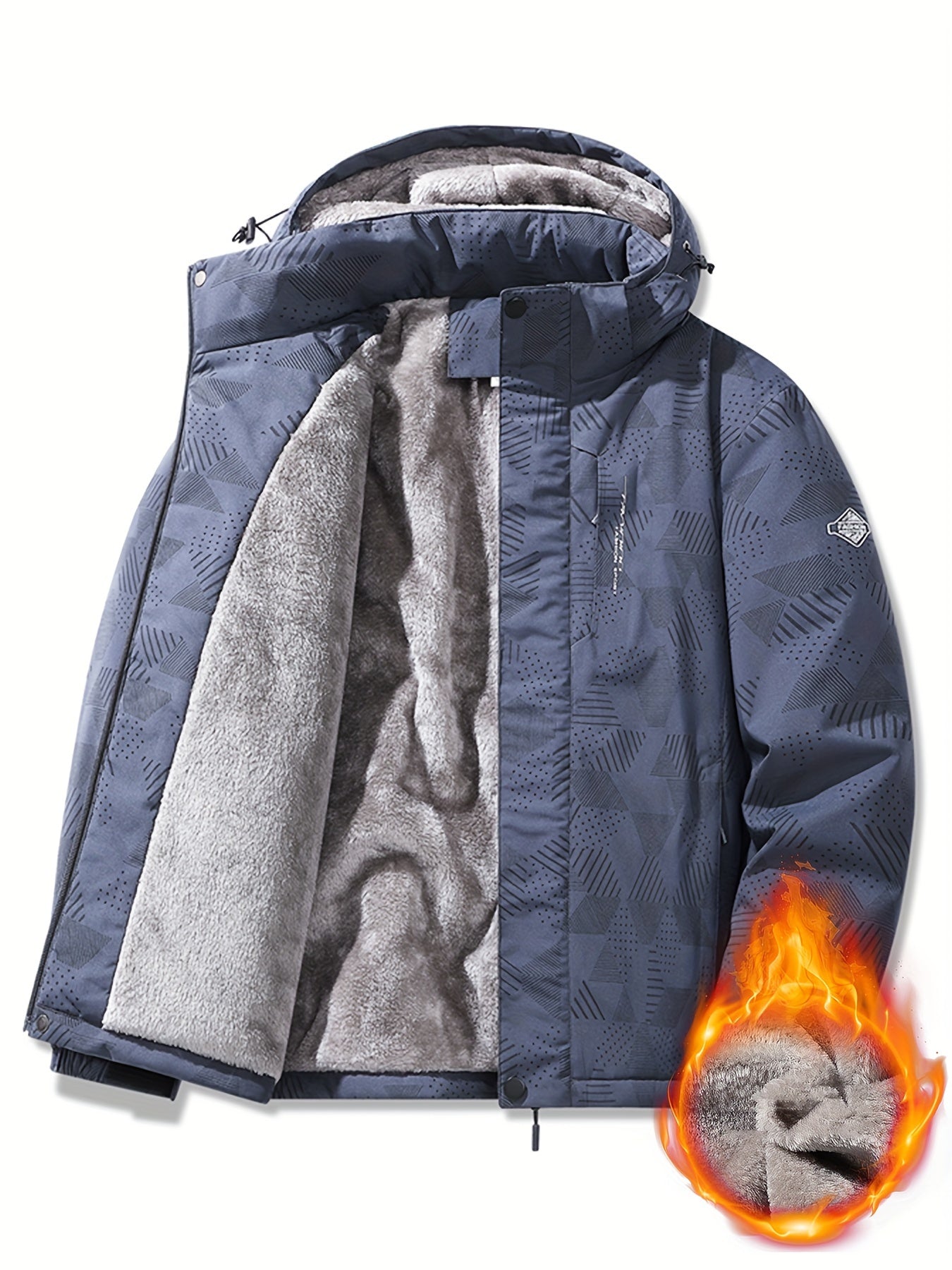 Casual men's fleece jacket with hood and pockets, ideal for outdoor activities. Thick and warm for winter, spring, and fall.