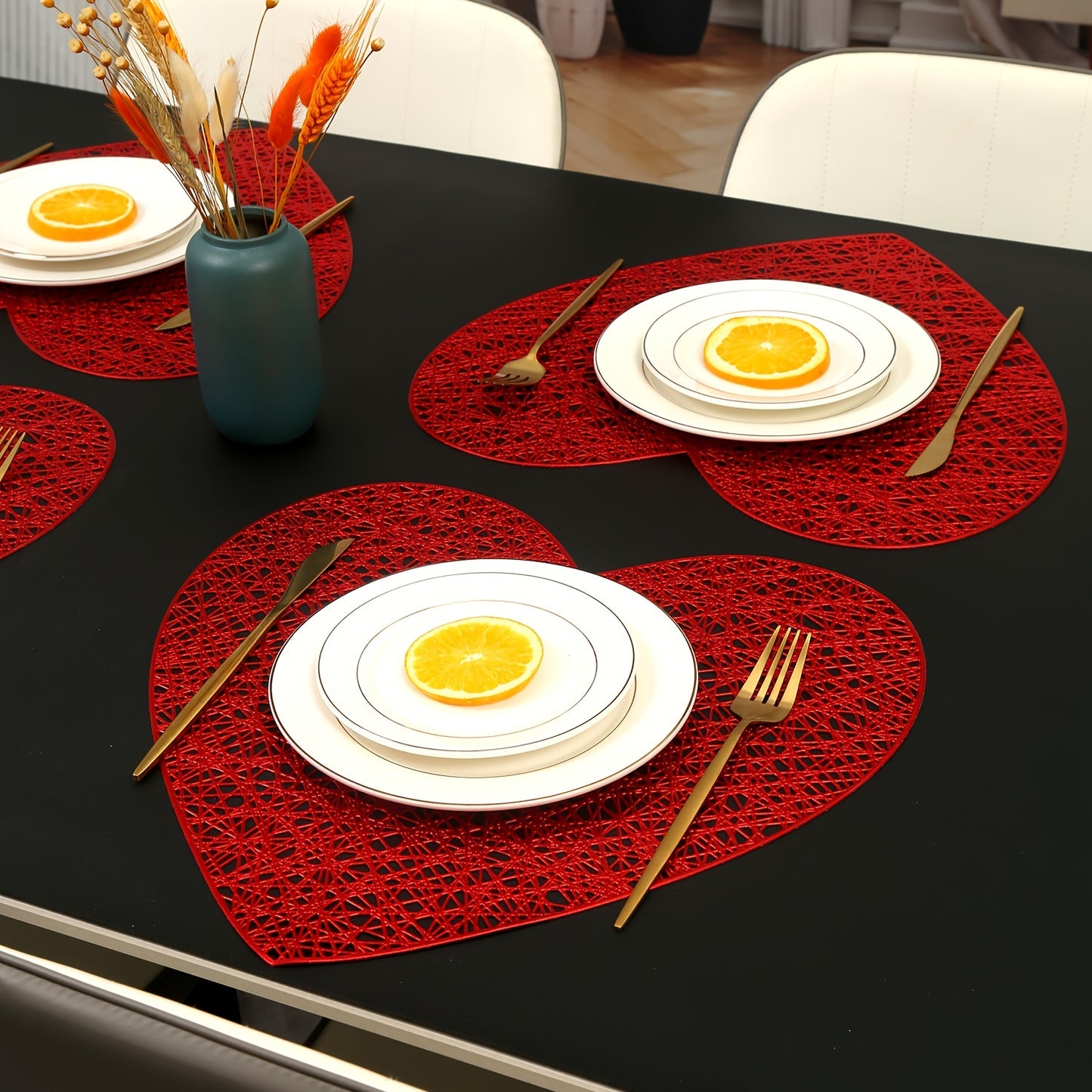 Valentine's Day placemats for restaurant and hotel dining tables, available in sets of 2, 4, 6, or 8 with heat insulation and anti-slip features.