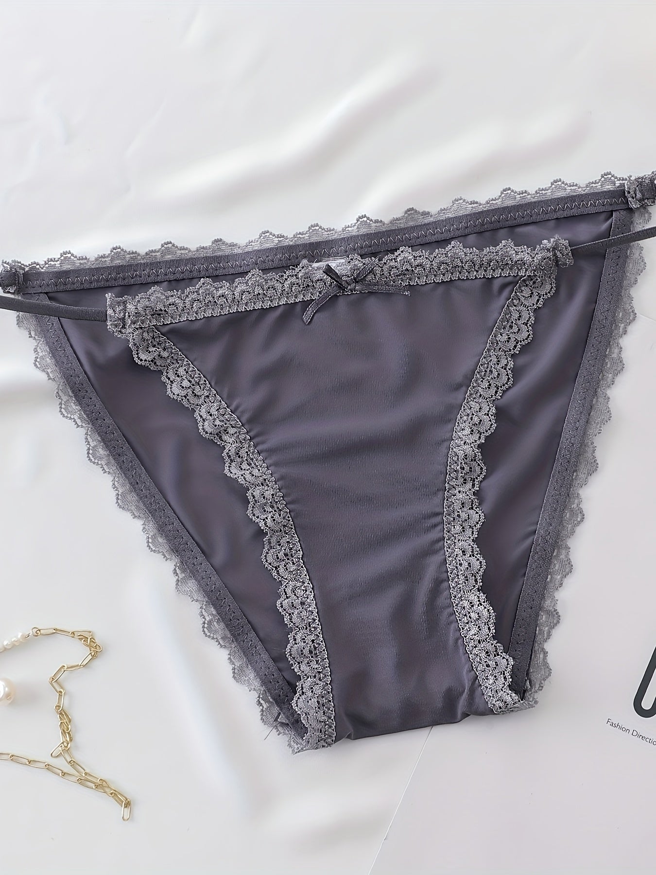 1 Sexy Lace Trim Bow V String Panty, Low Waist, Soft & Comfy, Women's Lingerie & Underwear