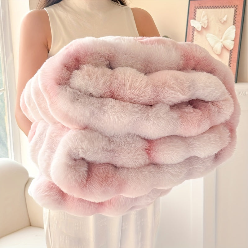 Super-Plush Faux Rabbit Fur Throw Blanket - Snuggly, Inviting, and Opulent for Sofa, Bed, Workspace, and Journeys - Chic Geometric Design in White, Adorable Blanket