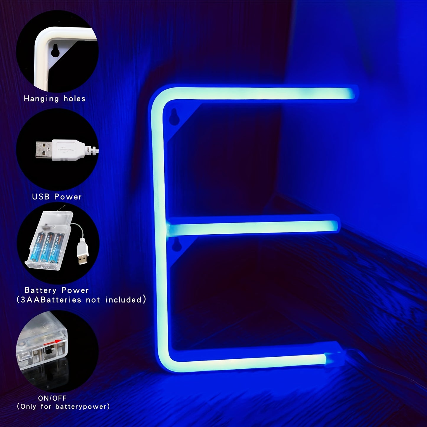 Neon LED letter light sign, powered by USB or batteries, perfect for bedroom decor or special occasions.