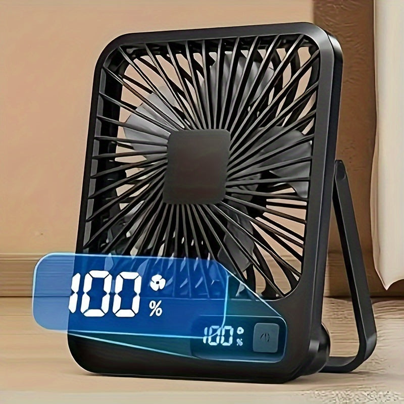 YITUMU Portable Desk Fan, 16.51 cm in size, that can be folded and adjusted to 180°. This personal table fan comes with a 1800mAh battery, offering 5 different speeds. It is USB rechargeable and perfect for use at home, office, or outdoors. Made of