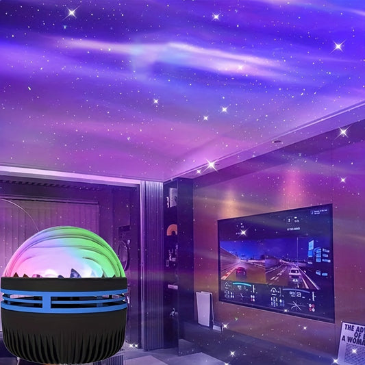 USB-powered water ripple projection lamp for bedroom and living room decor, perfect gift for holidays and birthdays with a modern style and space theme.