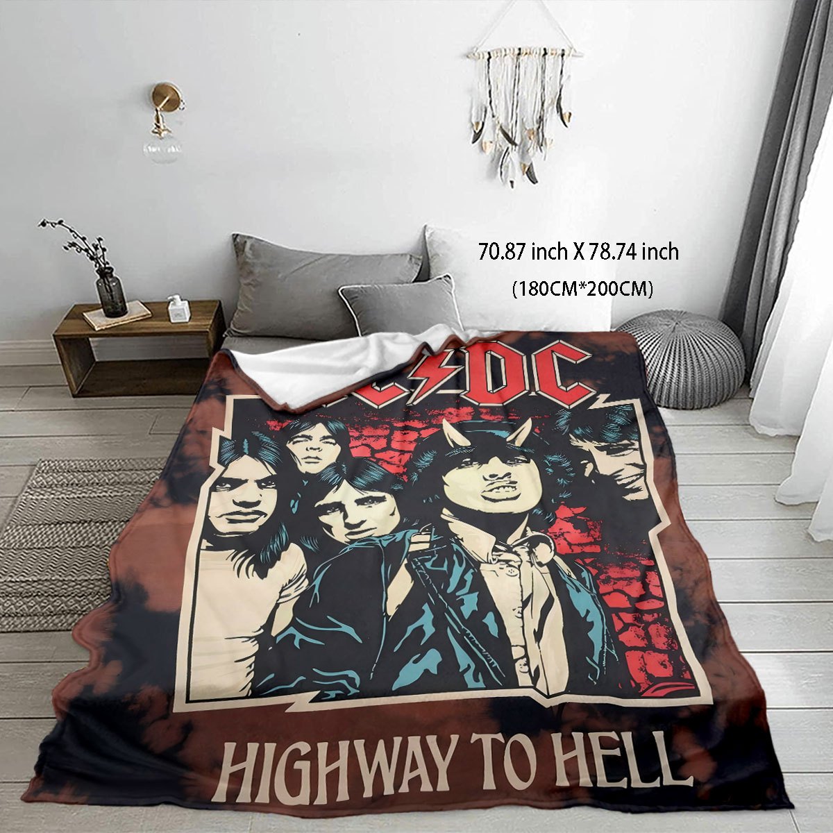 Stay warm and rock out with this AC/DC "Highway to Hell" flannel throw blanket! Featuring a cozy and allergy-friendly digital print with vibrant colors, this blanket is perfect for the bedroom, living room, or sofa. An ideal gift for music fans