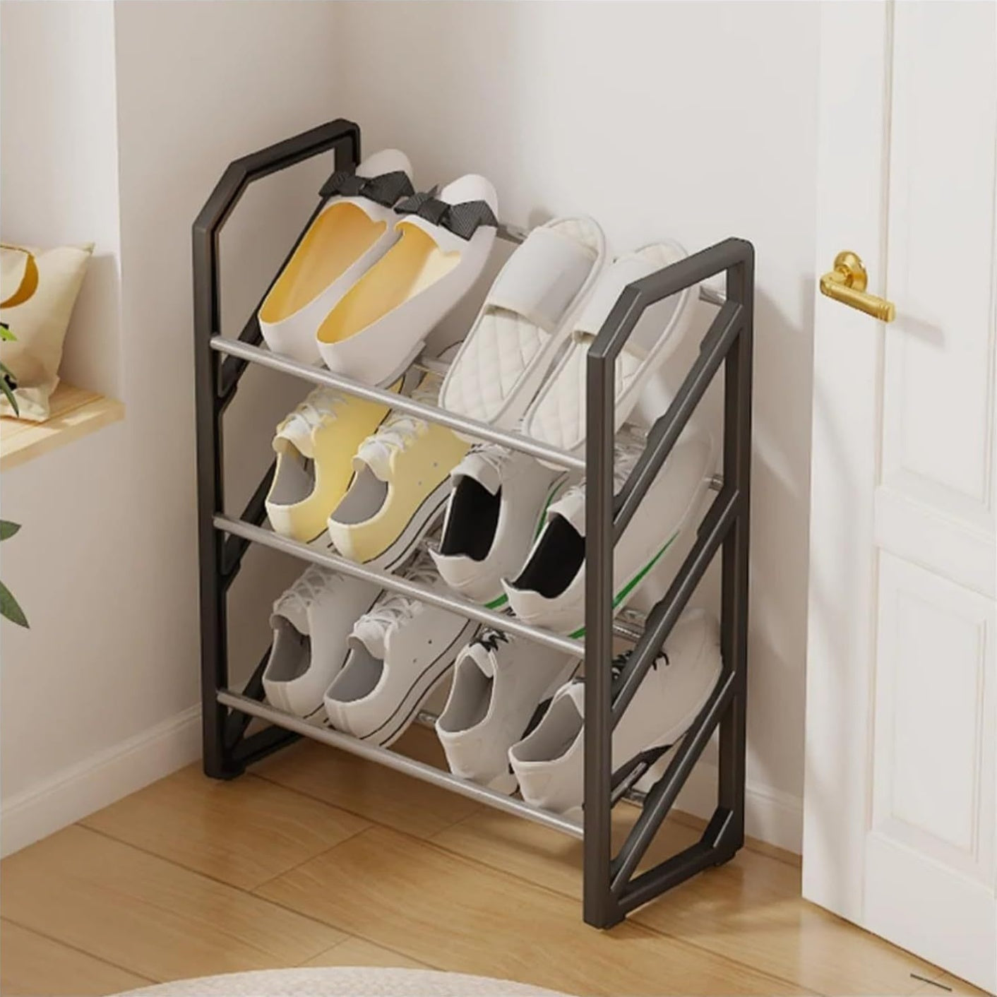 1 piece of Strong and Sturdy 3-Tier Metal and Plastic Shoe Rack, Stackable Shoe Organizer for Saving Space in Entryway, Garage, and Hallway, Versatile for Different Rooms