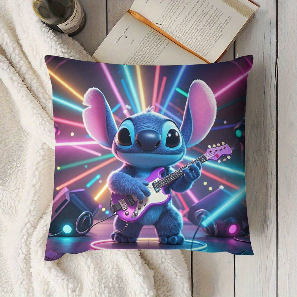 Set of 2 Disney Stitch Guitarist Pillow Covers, 45.72x45.72 cm, Perfect for Adding a Pop of Style to Your Sofa, Living Room, or Outdoor Space