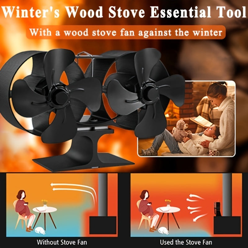 Wood Stove Fan With Dual Motors, Double-Headed Heat-Powered Fan for Wood Stoves, 8-Blade Fireplace Fan, Non-Electric Fan Essential for Winter for Wood/Gas/Log Burner Stoves - 1 piece