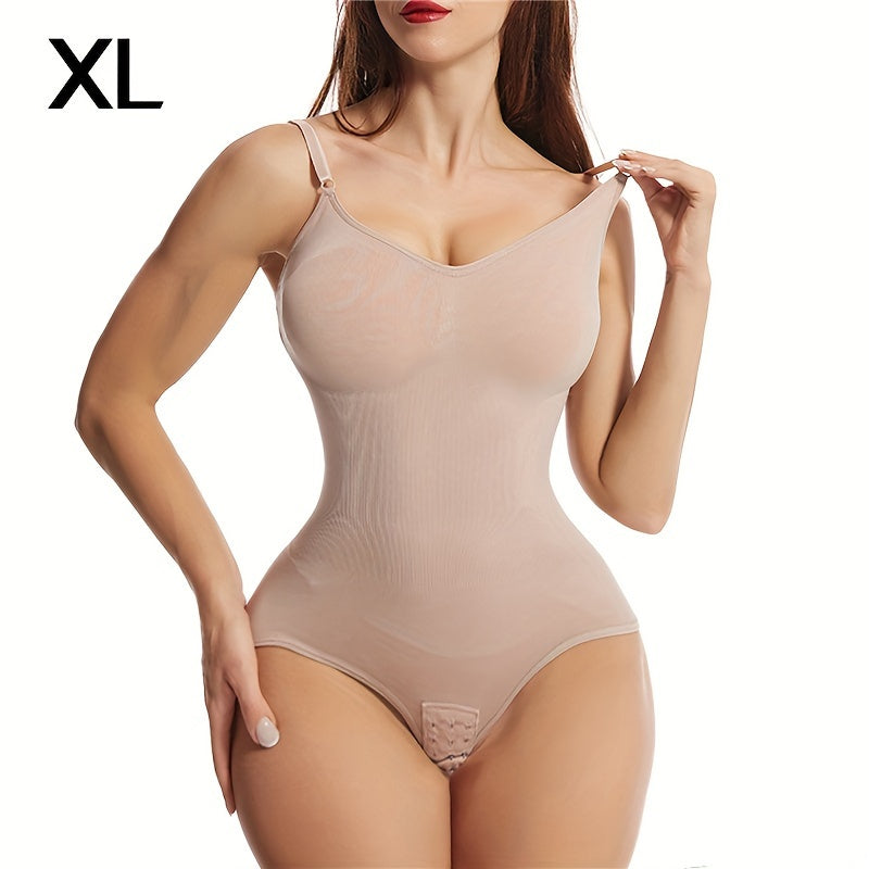 1pc Women's High Elasticity Shapewear Bodysuit with Backless, Tummy Control, Elastic Hip Lift, Full Bust Compression, Polyamide & Spandex fabric, Adjustable Straps, Plus Size, Sleeveless