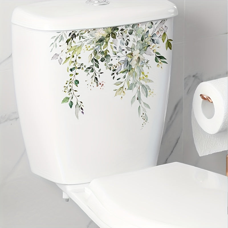 Set of 2 plant-themed toilet stickers for decoration, waterproof and removable, suitable for bathroom toilets. Dimensions: 26.92x31.75cm each.