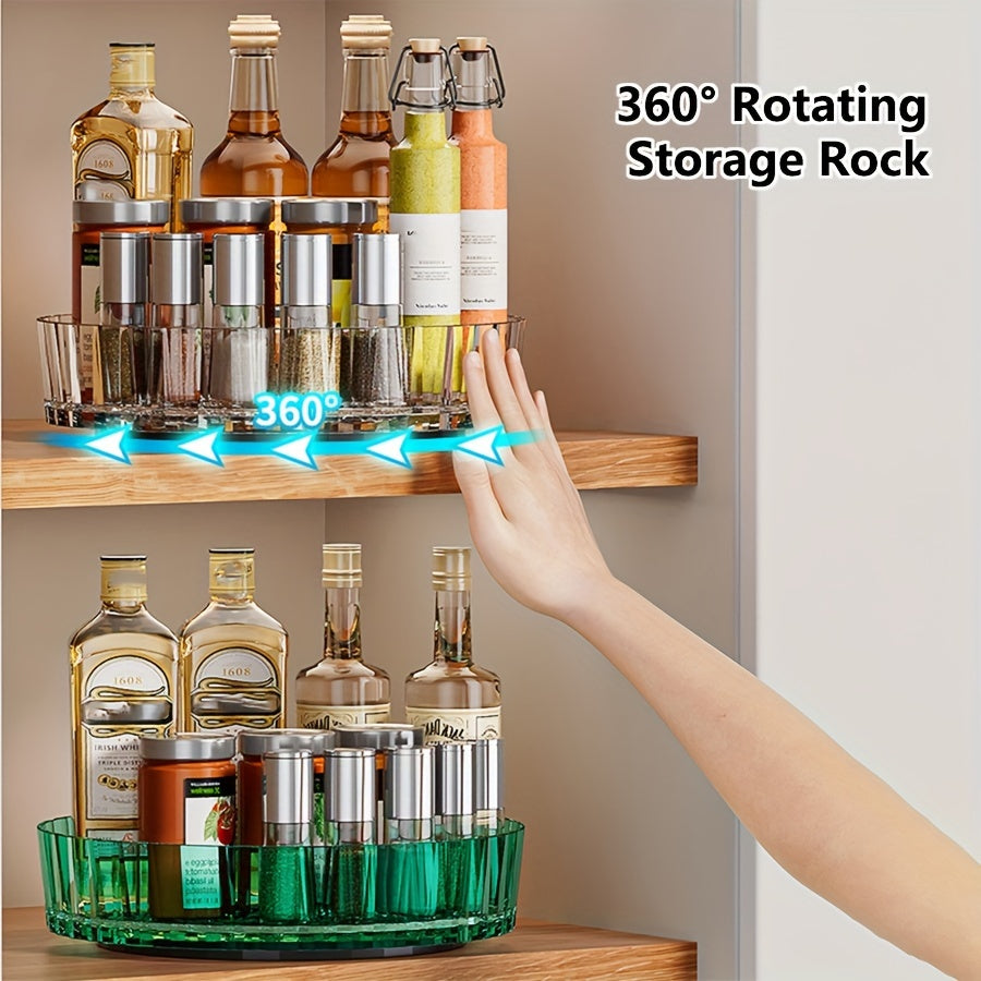 Rotating Seasoning Rack Holder Holds Spice Rack Organizer, Desktop Storage Box, Cosmetics Tray, Fruit Tray, Kitchen Utensils, Apartment and College Dorm Essentials, Perfect for School, Organizing Kitchen Items and Home Storage Accessories