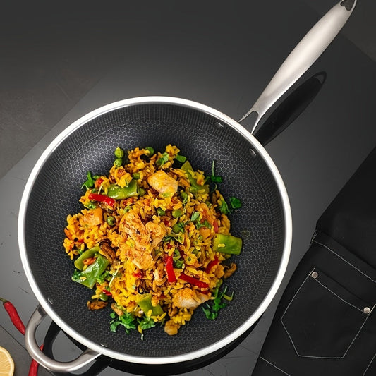 Top-Quality Stainless Steel Wok - Non-Stick Coating, Built to Withstand High Temperatures and Rust, Ideal for Home and Professional Kitchens - Great for Stir-Frying, Steaming, Sautéing and Much More