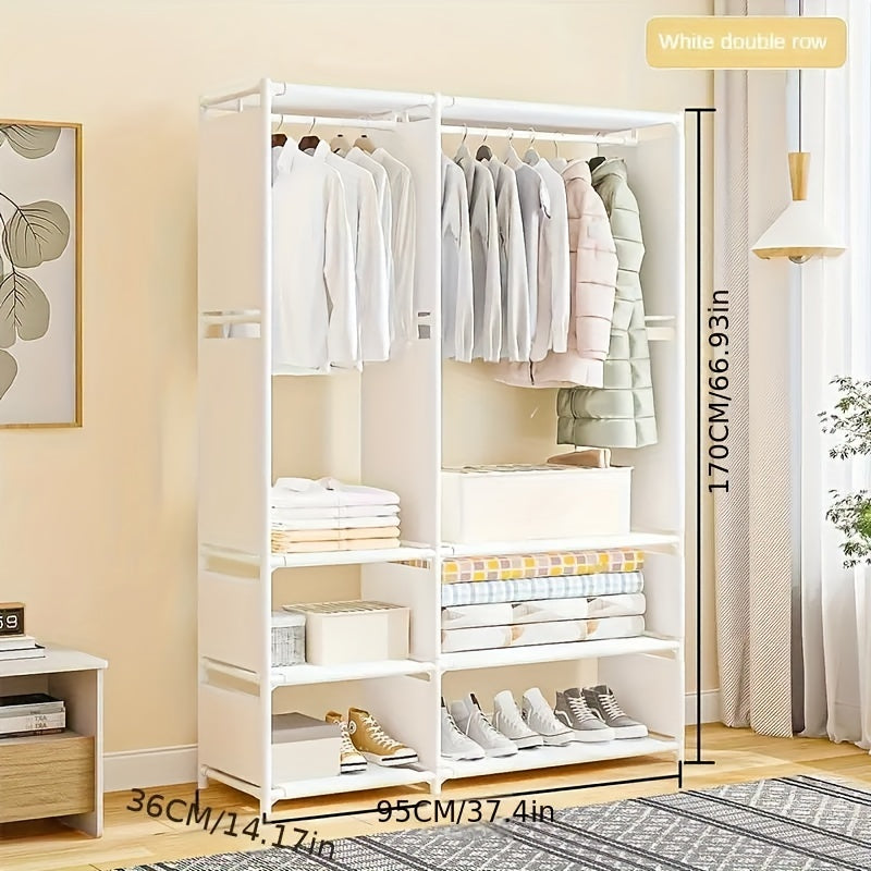 Sturdy Stainless Steel Freestanding Wardrobe Organizer - Rust-Resistant Storage Rack with Shelves for Clothes and Home Organization, Easy Assembly, Space-Saving Design, Enclosed Storage Capacity of over 3.2 Cubic Feet, Height of over 68.58 cm, Ideal for