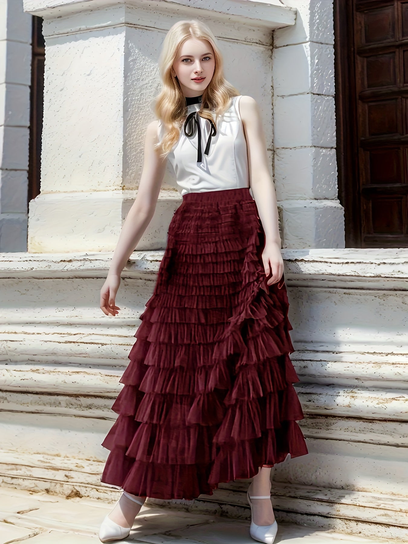 Multilayer Ruffles Tulle Skirt for Spring and Summer.