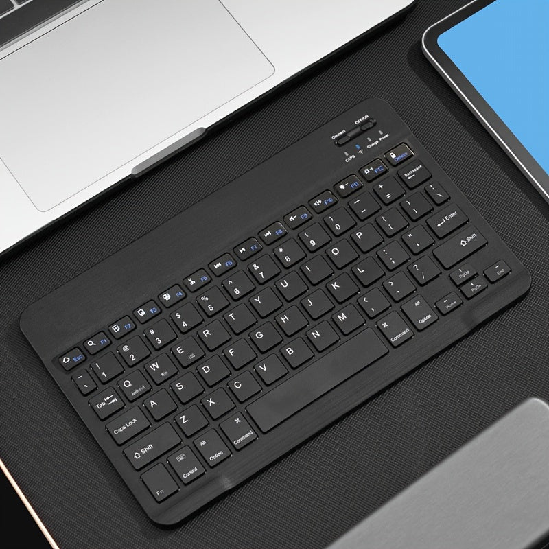 Compatible with a variety of devices, this rechargeable ultra-thin wireless keyboard is portable and measures 25.4 cm in length.