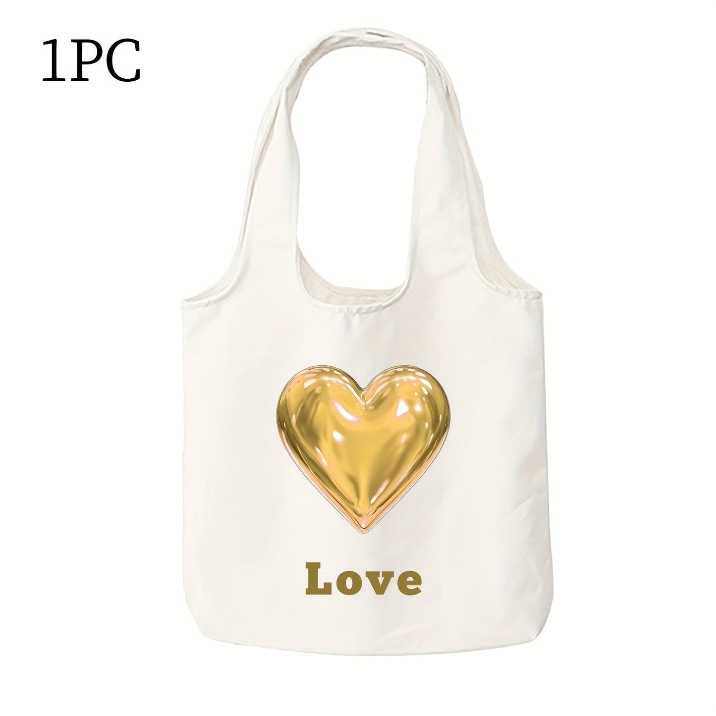 Customize your tote bag with custom text and a heart pattern. Available in sets of 1, 3, or 9 pieces, this personalized canvas bag can be printed on both sides. Perfect for daily commutes, outdoor picnics, parties, traveling, and shopping.