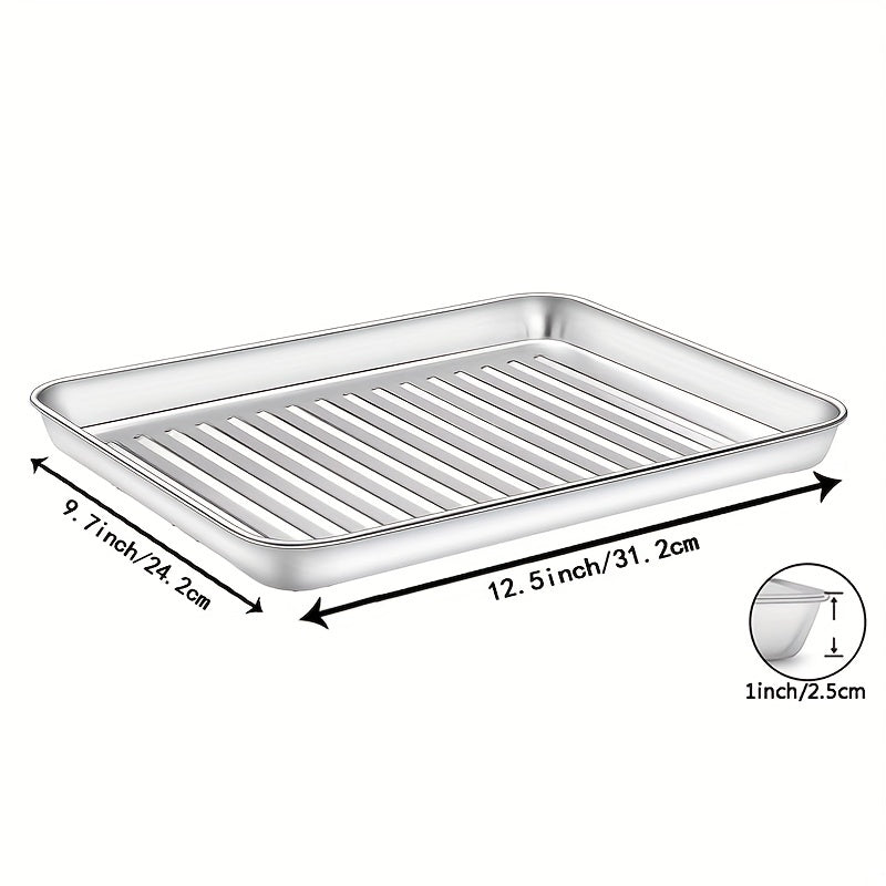 Durable Stainless Steel Baking Sheet Set with Cooling Rack - Safe, Sturdy, and Convenient for Baking and BBQs - Comes with Oven-Safe Wire Rack for Easy Cooking