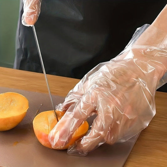 Get 100 pieces of transparent disposable PE gloves, thin film gloves, and sanitary gloves for versatile kitchen supplies. Plus, receive a multifunctional non-slip baking mat with measurement lines, perfect for rolling dough, pastries, and pie making.